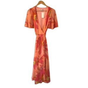 New TRINA TURK Fragrant Sunset Petals Georgette Floral V-Neck Dress | 2